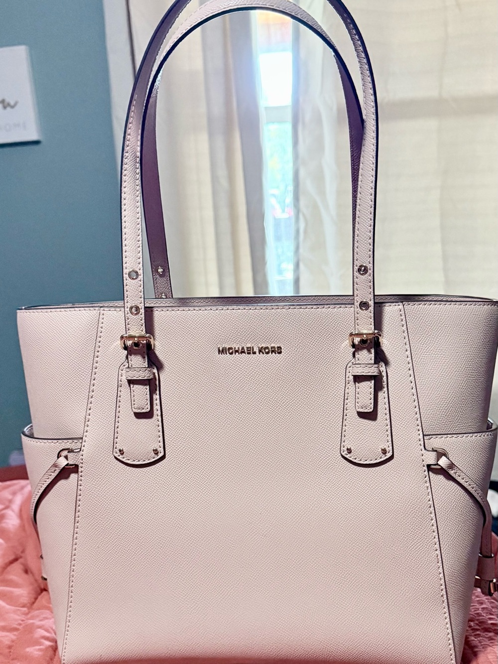 Michael Kors Light Pink Saffiano Leather Tote with Gold Hardware
